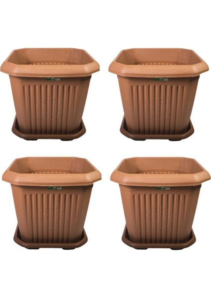 4 Adet Plastik 44 Litre Kare Büyük Boy Bahçe Balkon Salon Çiçek Yada Ağaç Saksı 44*44*41 cm Tabaklı