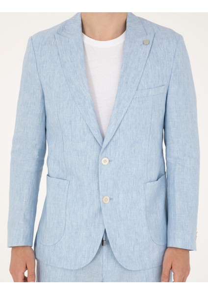 Erkek Açık Mavi Ex. Slim Fit %100 Keten Takım Elbise 50288869-VR003