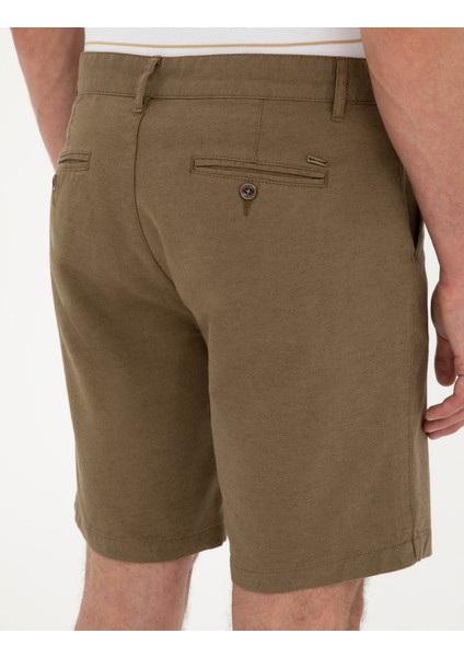 Erkek Haki Slim Fit Keten Karışımlı Dokuma Şort 50291519-VR027