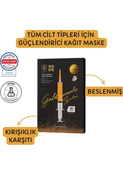 Gold Propolis Yüz Maskesi Altın ve Arı Sütü Özlü Yoğun Nemlendirici Besleyici Tekli Paket