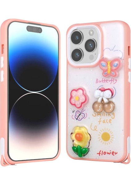 Apple iPhone 14 Pro Max Kılıf Sim Süslemeli ve Figürlü Parlak Dipy Premium Silikon Kapak