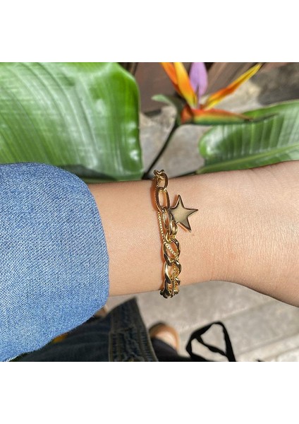 Gold 14K Yıldız Sallantılı Bileklik