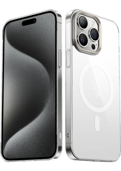 Apple iPhone 15 Pro Kılıf Magsafeli Şeffaf Magclear Sert Silikon Kapak