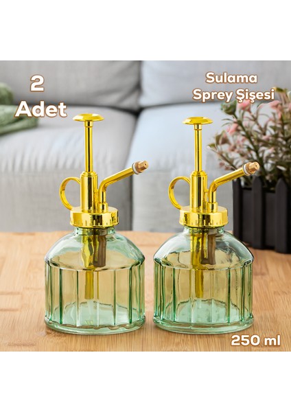 Vintage 2'li Cam Bitki Sulama Şişesi Oda Kokusu Dağıtıcı Çok Amaçlı Sprey Şişe Seti 250 ml Yeşil