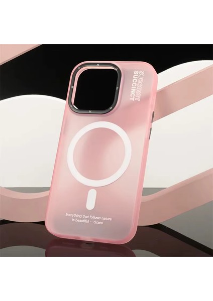 iphone 15 Pro Max Kılıf Buzlu Magsafe Succınct Young Mat Kılıf Kapak Sert Buzlu - Pembe