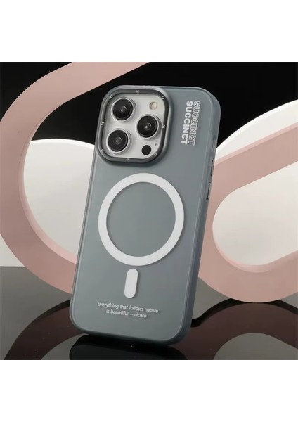 iphone 15 Pro Max Kılıf Buzlu Magsafe Succınct Young Mat Kılıf Kapak Sert Buzlu - Gri