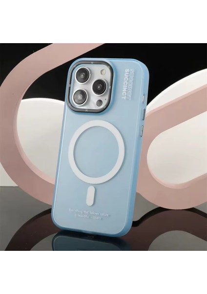 iphone 15 Pro Max Kılıf Buzlu Magsafe Succınct Young Mat Kılıf Kapak Sert Buzlu - Mavi