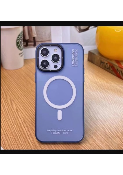 iphone 15 Pro Max Kılıf Buzlu Magsafe Succınct Young Mat Kılıf Kapak Sert Buzlu - Mavi