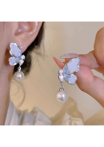 Hengshan 925 Gümüş Iğne Yay Küpe Kore Tarzı Küpeler Üst Düzey Küpeler Niş Inciler Çok Yönlü Mizaç Küpeleri (Yurt Dışından)