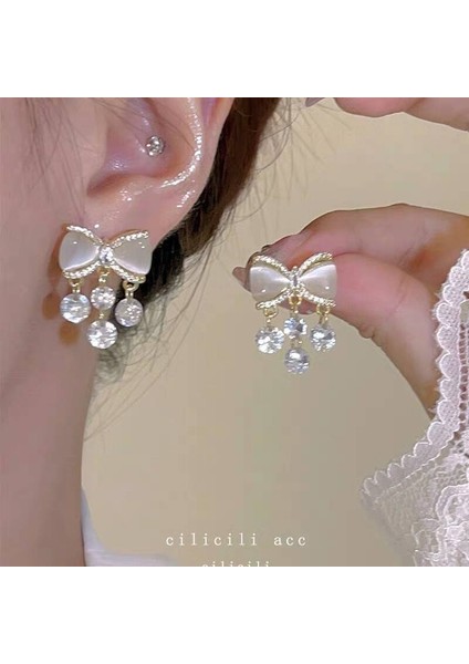 Hengshan 925 Gümüş Iğne Yay Küpe Kore Tarzı Küpeler Üst Düzey Küpeler Niş Inciler Çok Yönlü Mizaç Küpeleri (Yurt Dışından)