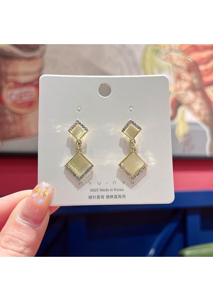 Hengshan Gümüş Iğne Seti Kedi Gözü Küpeler, Üst Düzey, Modaya Uygun ve Çok Yönlü, Hafif Lüks Küpeler, Sade ve Zarif Zirkon Küpeler (Yurt Dışından)