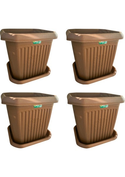 4 Adet Plastik 126 Litre Kare Büyük Boy Bahçe Balkon Salon Çiçek Yada Ağaç Saksı 64*64*56 cm Tabaklı