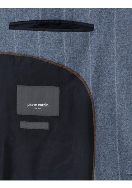 Erkek Koyu Mavi Slim Fit Çizgili Yün Kaşmir Karışımlı Takım Elbise 50291986-VR032