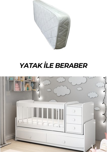 Ms 290 Beyaz Büyüyebilen Yataklı Beşik