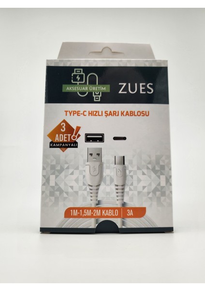 USB TYPE-C HIZLI SARJ KABLOSU 1M-1,5M-2M(3A)