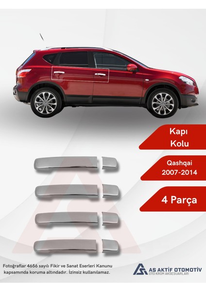 Nissan Qashqai Suv Kapı Kolu 4 Parça 2007-2014 Krom Paslanmaz Çelik