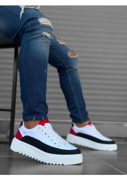 BA0801 Boa Yüksek Taban Beyaz Paraşüt Kumaş Cilt Detaylı Erkek Ayakkabı indirimleri