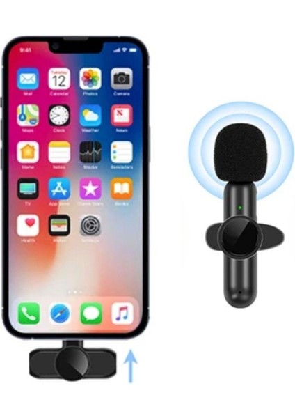 Type C Uyumlu Iphone Dönüştürücülü Kablosuz Yaka Mikrofonu Android ve Iphone Uyumlu Mini Mikrofon-Findit