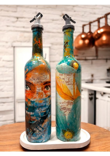El Yapımı Soyut Kadın Portresi ve Çiçek Motifli Vintage Yağdanlık Set, Mutfak Sosluk, Sirkelik fiyatları
