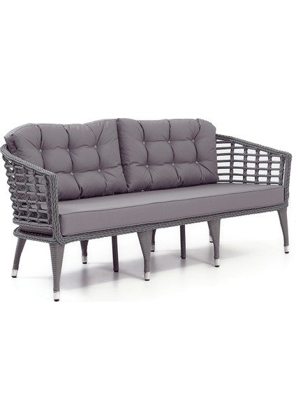 Linda Rattan Bahçe Balkon Oturma Grubu (3 +1+1+Masa+2 Puf) Gri