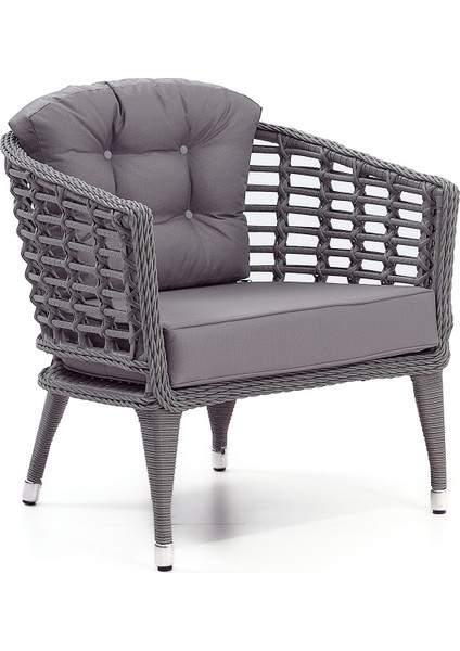 Linda Rattan Bahçe Balkon Oturma Grubu (3 +1+1+Masa+2 Puf) Gri