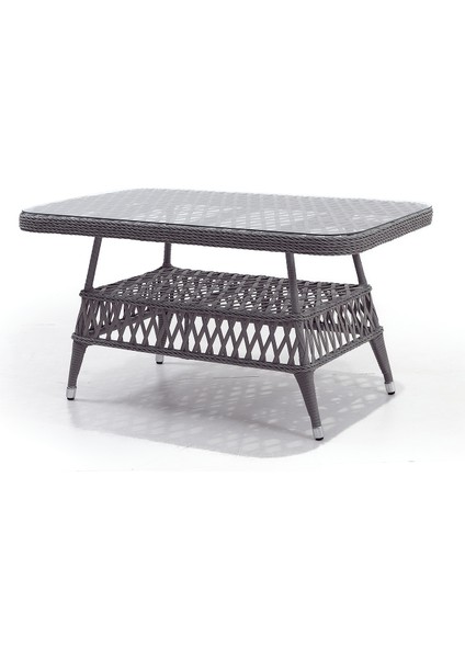 Linda Rattan Bahçe Balkon Oturma Grubu (3 +1+1+Masa+2 Puf) Gri