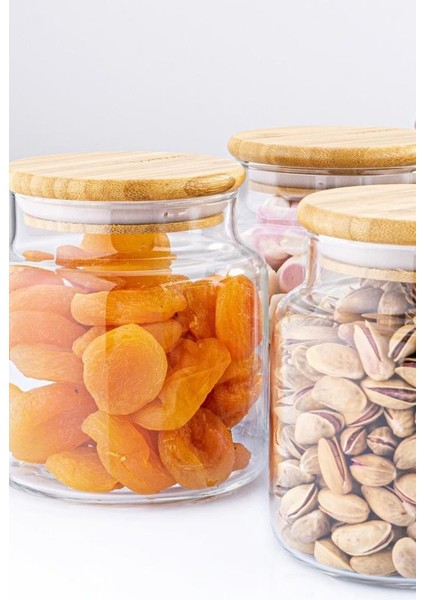 Zone - 12'li Cam Saklama Kabı 600 ML-800 ML-1300 ML Vakumlu Bambu Kapaklı