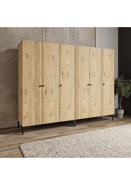 Free Wood 6 KAPAKLI,12RAFLI,2ASKILI,AYRI Modül Kullanımına Uygun DOLAP/GARDIROP(%100MDF)