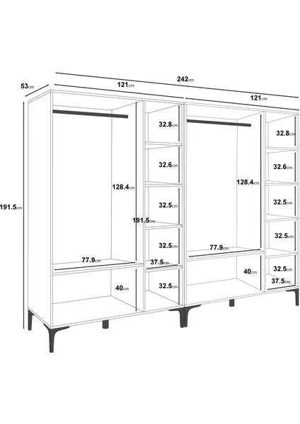 Free Wood 6 KAPAKLI,12RAFLI,2ASKILI,AYRI Modül Kullanımına Uygun DOLAP/GARDIROP(%100MDF)