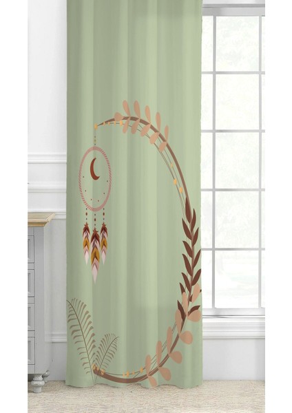 Çiçek Ay Halka Yaprak Yeşil Bohem Deseneli Özel Tasarım Dijital Baskılı (Tek Kanat) Modern Fon Perde fiyatları