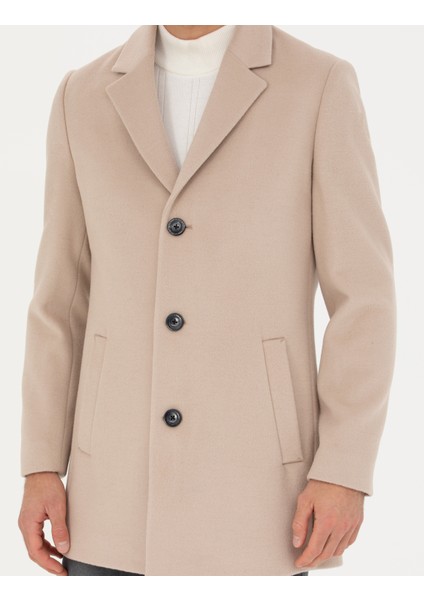Erkek Bej Ekstra Slim Fit Yün Karışımlı Kaşe Kaban 50284222-VR011