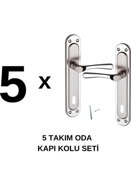 5 Takım Kumru Kol Nikel Saten Oda Kapı Kolu Metal Kapı Kolu Ön Arka Takım 5 Çift