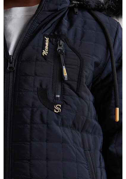 Lacivert Erkek Çocuk Su ve Rüzgar Geçirmez Çıkartılabilir Kapüşonlu Kadife Mont & Kaban indirimleri