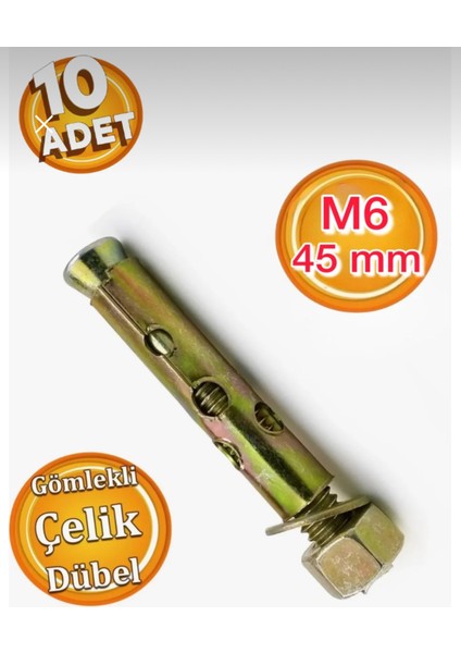 Gömlekli Çelik Dübel M6X45 mm (10 Adet)