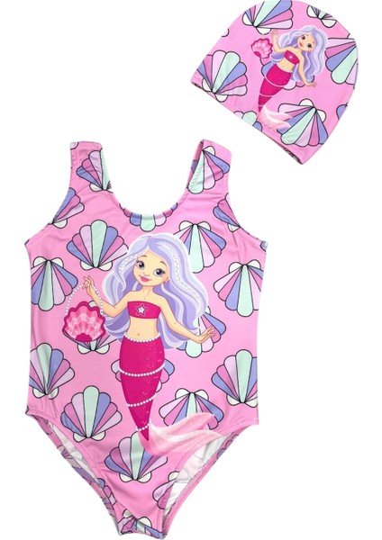 Yeni Sezon Deniz Kızı Istiridye Model Karakter Desenli Kız Çocuk Mayosu