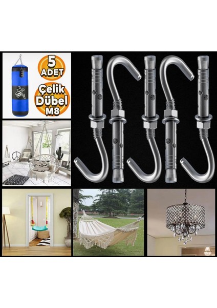 Açık Kancalı Çelik Dübel Gömlekli M8X100 (5 Adet)
