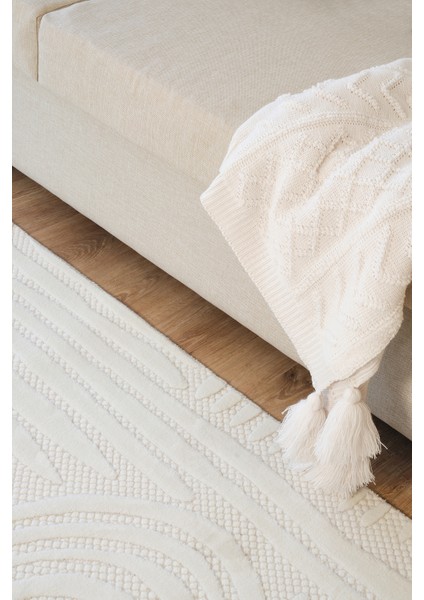 Vola 2906 Yumuşak Dokulu Modern Salon Mutfak Koridor Halısı Krem Tozumaz Makine Halısı 80x150