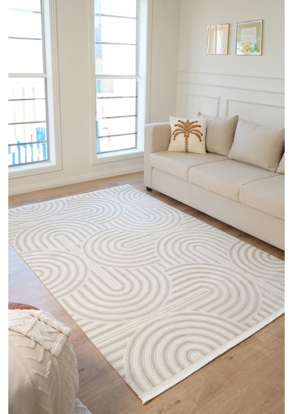 Vola 2901 Yumuşak Dokulu Modern Salon Mutfak Koridor Halısı Krem Tozumaz Makine Halısı 100 x 200