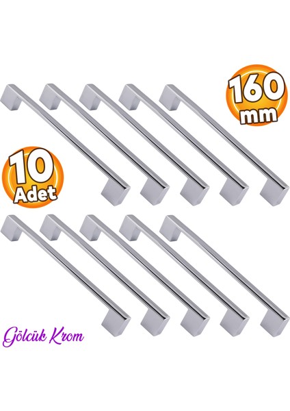 (10 ADET) Gölcük Düz Krom 160 mm Mobilya Mutfak Dolap Çekmece Dolabı Kapak Metal Kulpu Kulbu Kulpları