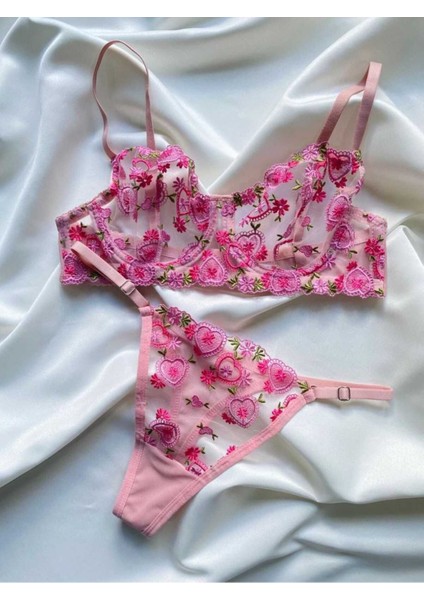 Pembe Çilekli Brode Takım Ikili Takım Sevgililer Günü, Yeniyıl Kapsız Tül Şık Brode