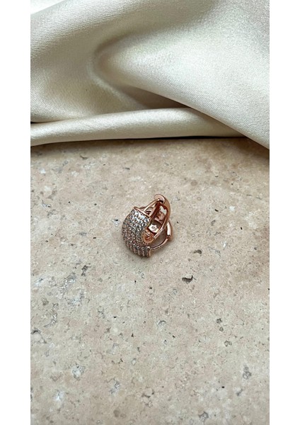 Rose Gold Zirkon Taşlı Kalın Halka Küpe