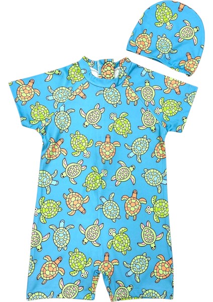 Çocuk Kısa Kol Hassas Ten Güneş Koruma Sevimli Kaplumbağa Tema Mayo Bone Takım fiyatları