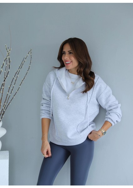 Gri Yaka Fermuar Detay Şardonlu Sweat fırsatları