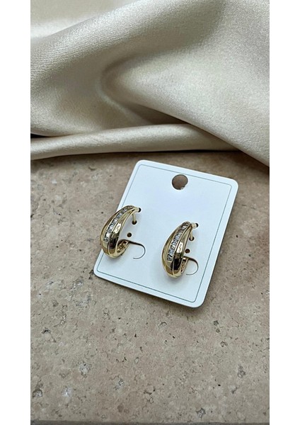 Zirkon Taşlı 14 Lk Altın Kaplama Vip Küpe