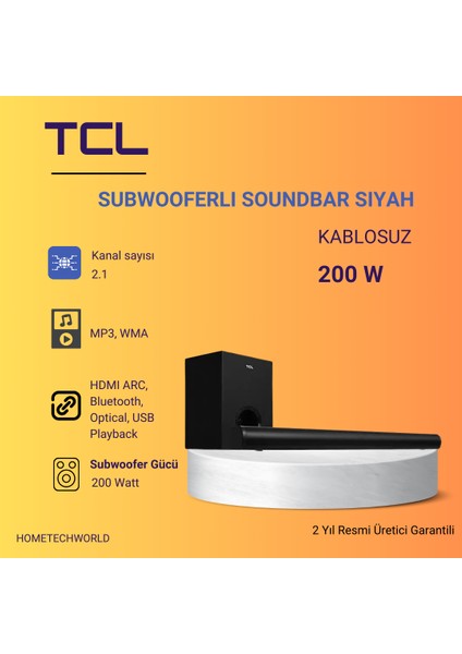Güçlü Sinemayı evinizde Yaşatan 2.1 Kanal 200W Soundbar