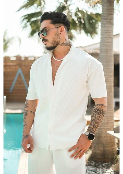 Oversize Premium Fitilli Kısa Kol Ottoman Gömlek