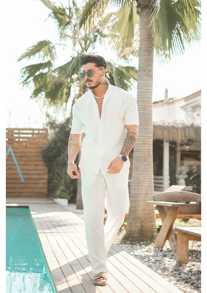 Oversize Premium Fitilli Kısa Kol Ottoman Gömlek