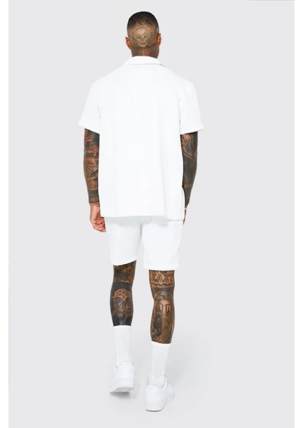 Oversize Premium Fitilli Kısa Kol Ottoman Gömlek