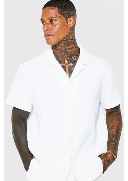 Oversize Premium Fitilli Kısa Kol Ottoman Gömlek