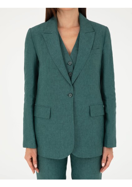 Kadın Yeşil Regular Fit Keten Ceket 50282094-VR054